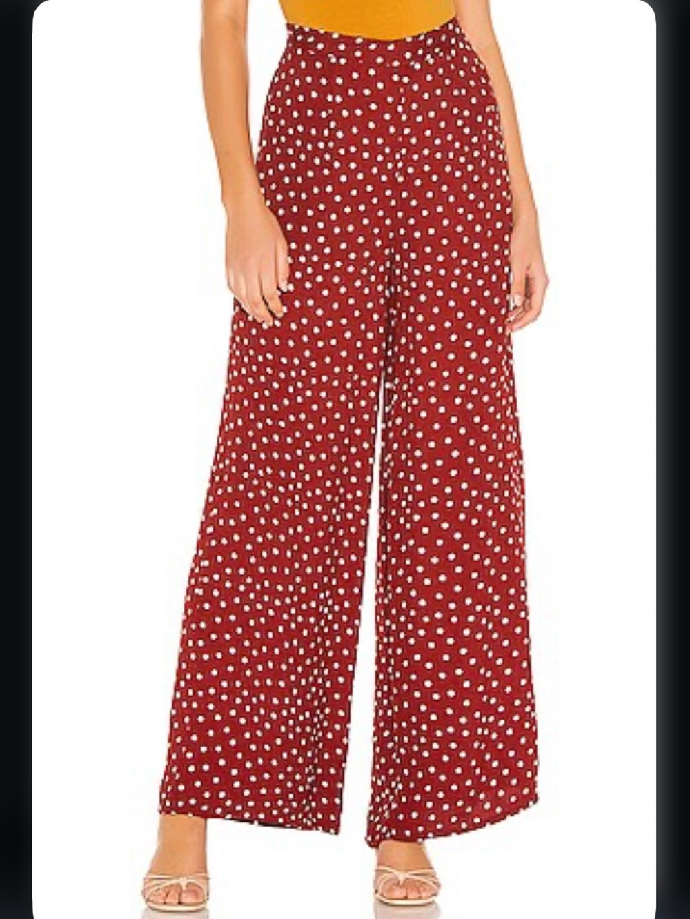 Amuse Society Bright Side rust-red polka dot flower palazzo pants